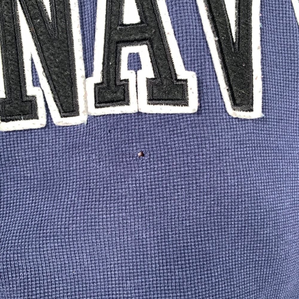 Vintage Old Navy Quarter Zip Pullover Mens M Blue Waffle Knit Logo Sweatshirt - Picture 7 of 12